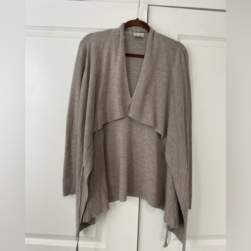 Worth Elegant Draped Wool Cardigan Sweater in Taupe Sz Medium